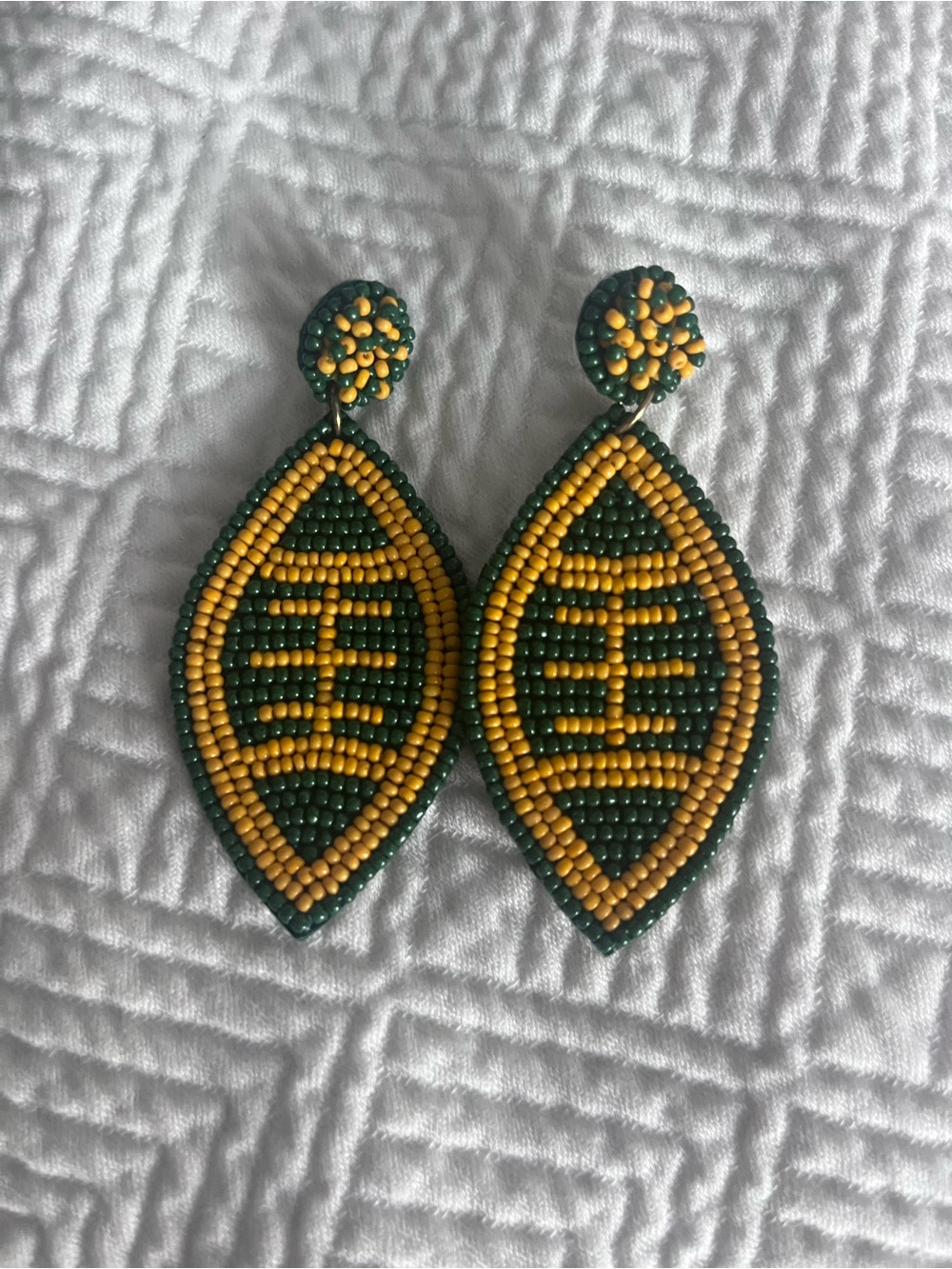 Green & Yellow Beaded Drop Earrings